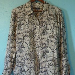 Talbots Woman Blouse Tan Snakeskin Print 18W #1013